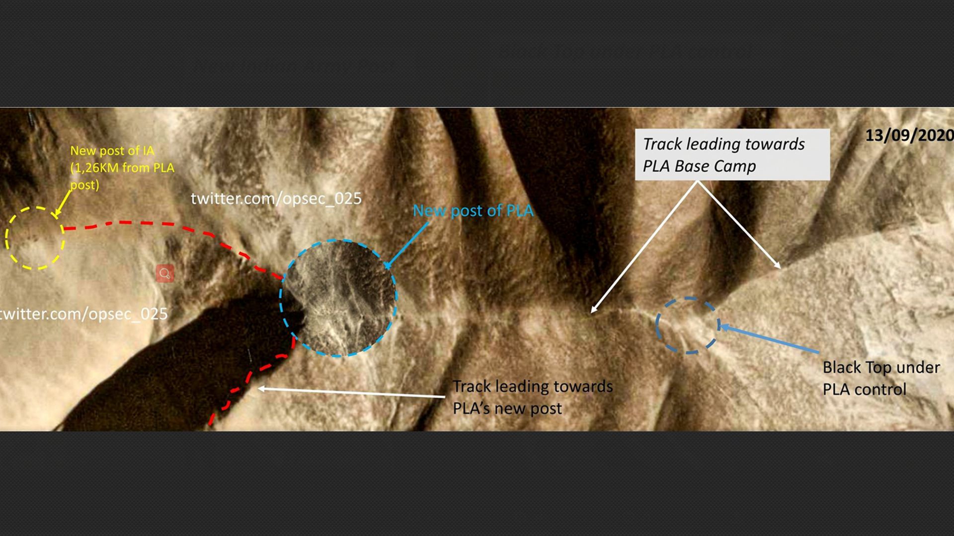 解放军反制印军动向,在印军新哨岗约500米处建哨,9月13日已落成。(Twitter@opsec_025) 解放军反制印军动向,在印军新哨岗约500米处建哨,9月13日已落成。(Twitter@opsec_025)