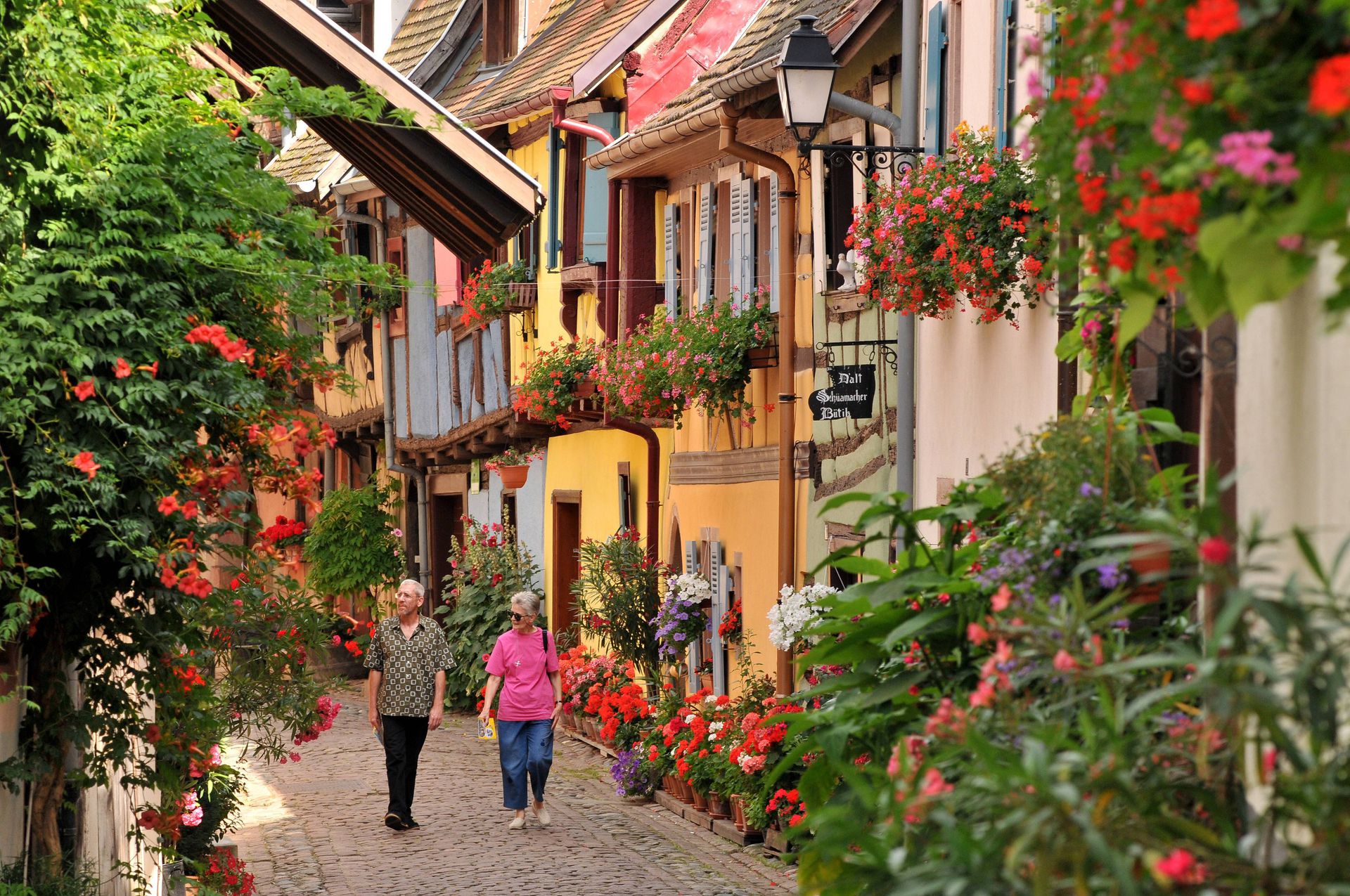 Eguisheim——法国最适宜居住的小镇。建于中世纪，小镇内的建筑仍保留有浓厚的中世纪色彩。彩色的小房子排在窄窄的街巷2边，家家户户的窗台上都有花有草。（视觉中国）