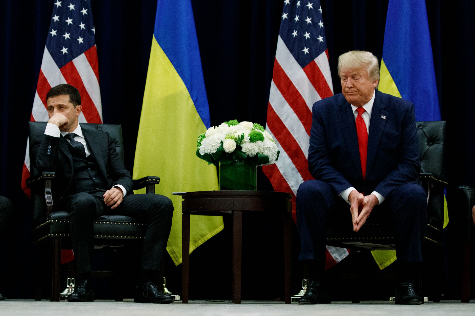 美国被指不愿看到乌克兰发动机技术流入中国。2019年9月25日，时任美国总统的特朗普（Donald Trump）在纽约联合国大会期间在纽约巴克莱洲际酒店会见乌克兰总统泽伦斯基（左）。（AP）