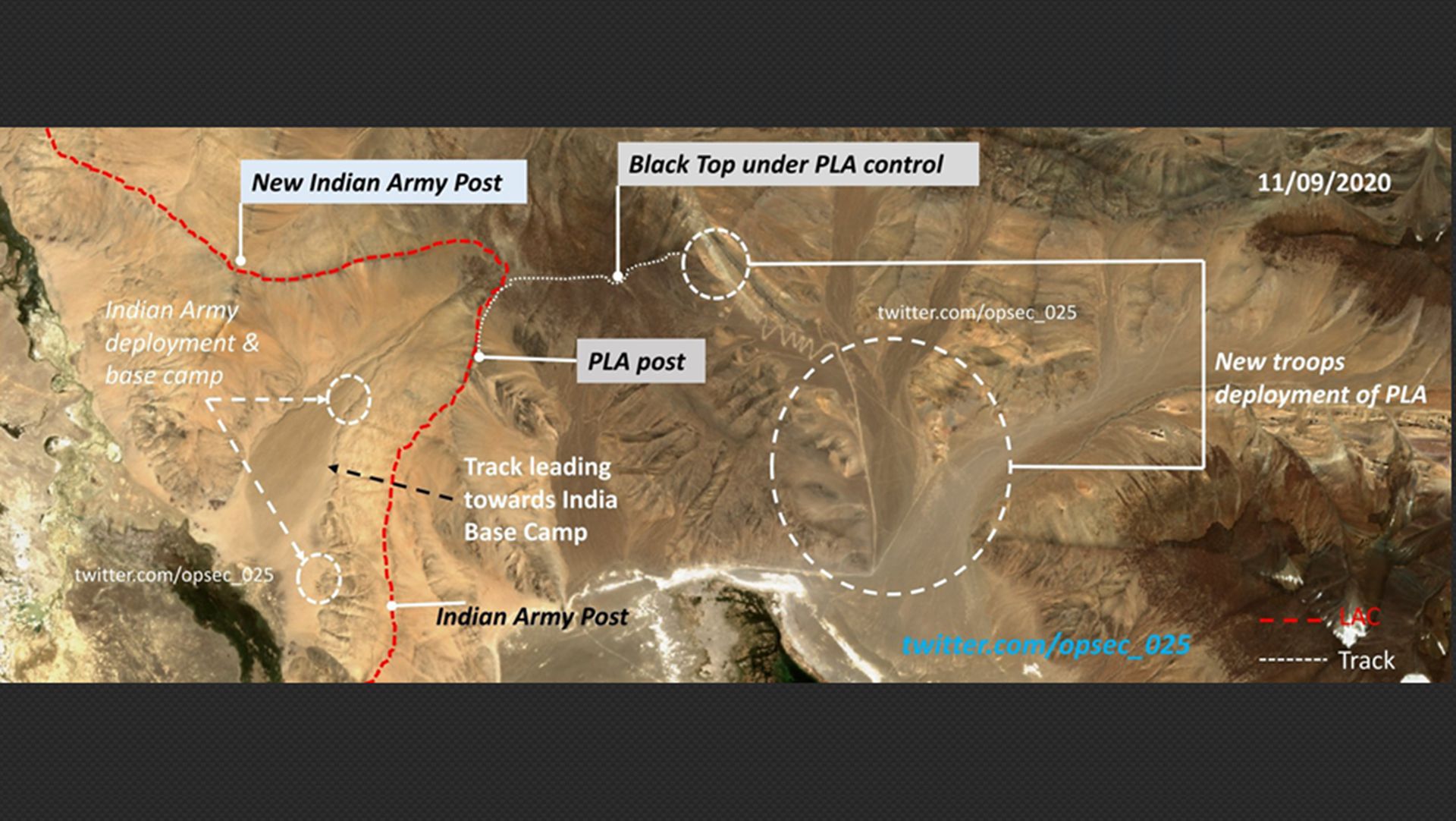 印军9月11日在黑顶山以西逾一公里处建立新哨岗。(Twitter@opsec_025) 印军9月11日在黑顶山以西逾一公里处建立新哨岗。(Twitter@opsec_025)