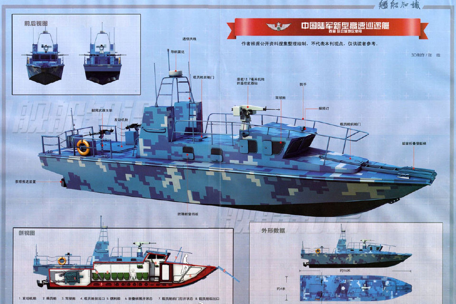 解放军928D高速巡逻艇示意图。(微博@撒手锏_) 解放军928D高速巡逻艇示意图。(微博@撒手锏_)