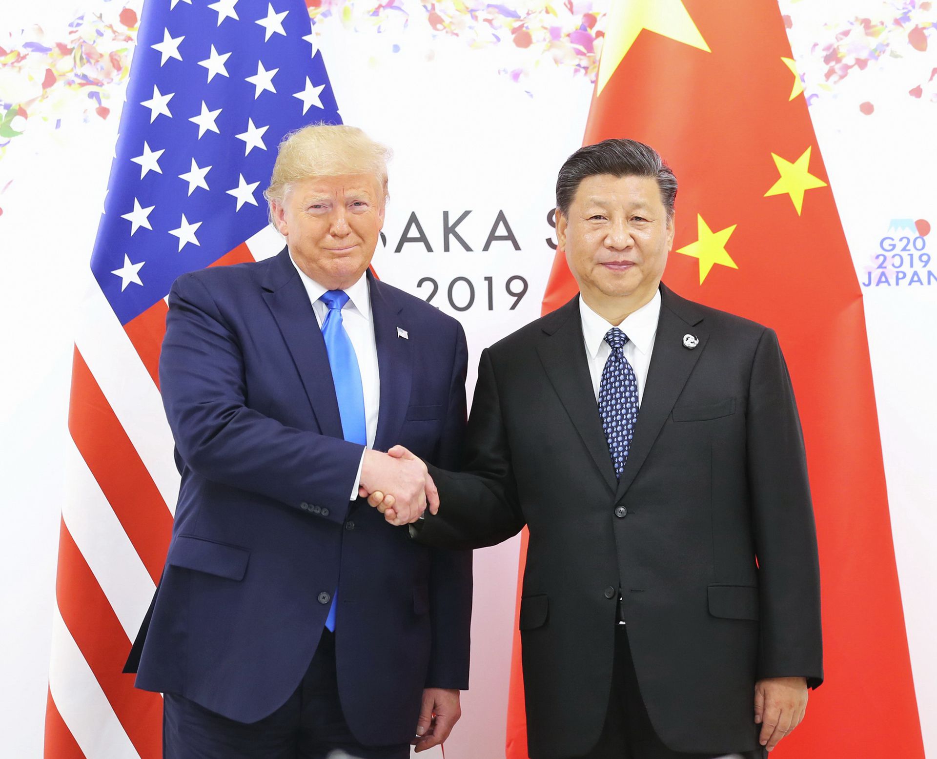 2019年6月29日，中国国家主席习近平同美国总统特朗普（Donald Trump）在日本大阪举行会晤。（新华社）