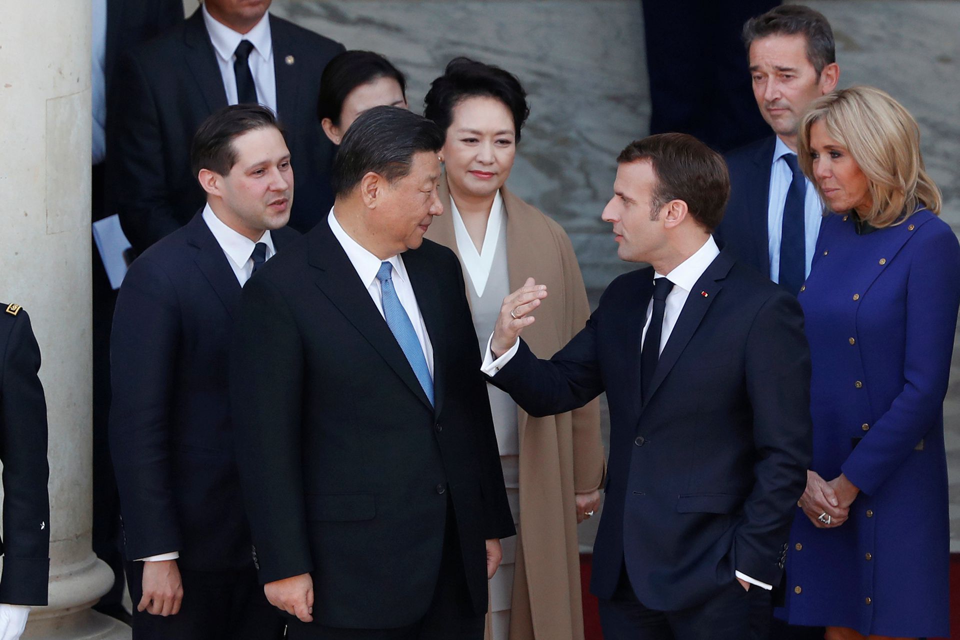 2019年3月26日，法国总统马克龙在巴黎爱丽舍宫会见中国国家主席习近平。（Reuters）