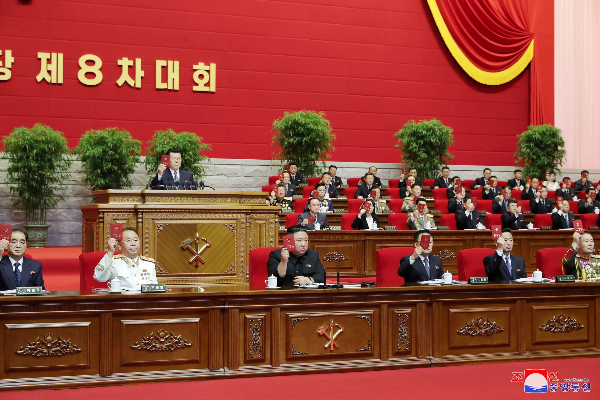 主持人代表全体党员和党代表大会与会者，提议推举金正恩为朝鲜劳动党中央委员会委员，全体与会者表示支持与赞同。（朝中社）