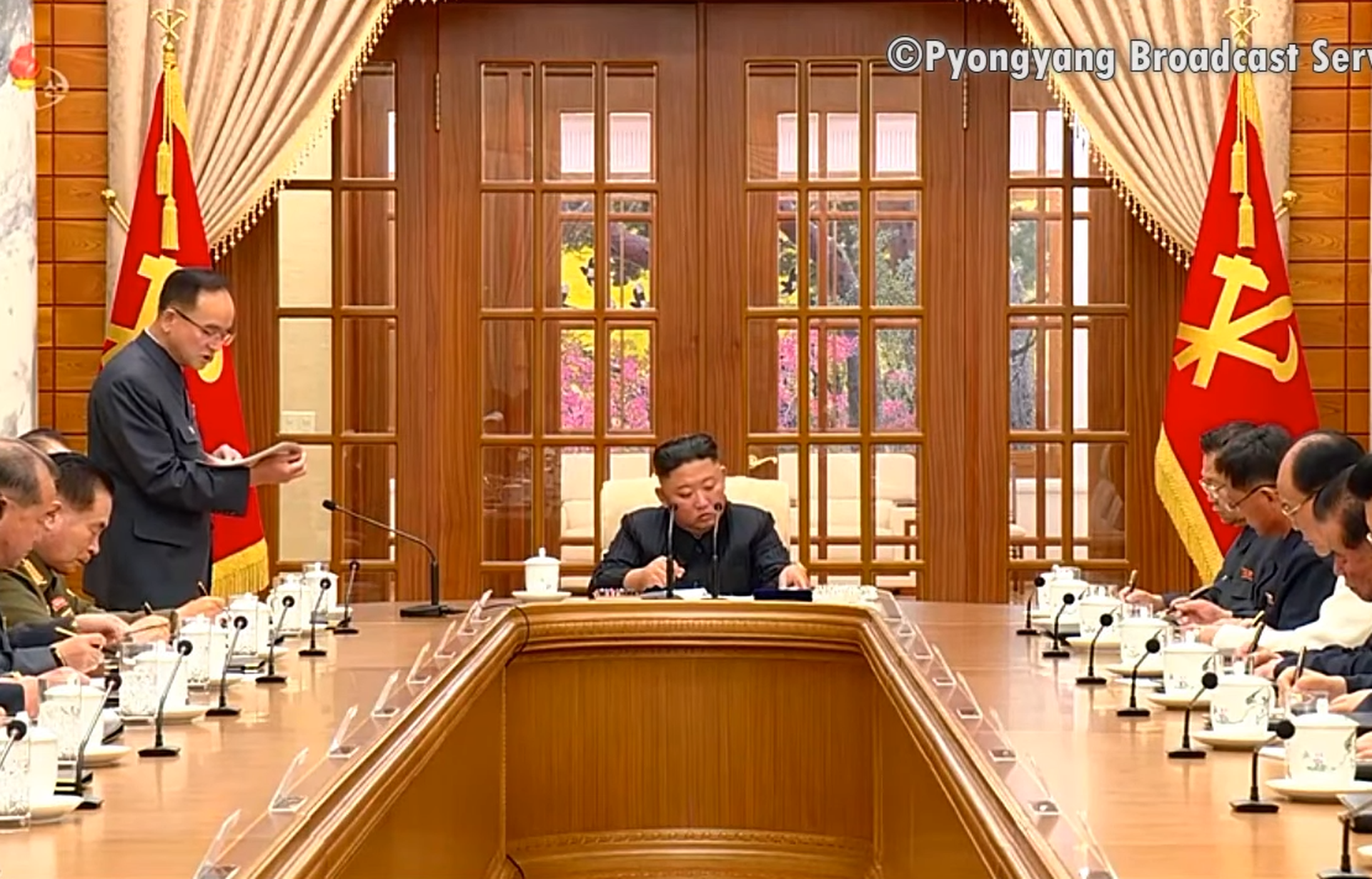 朝鲜官方播出赵勇元讲话画面。（朝鲜中央电视台视频截图）