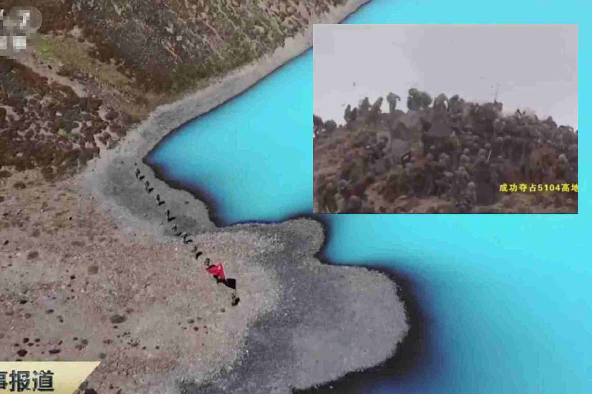 边境对峙持续,中印军队在班公湖地区画面曝光。(中国央视截图) 边境对峙持续,中印军队在班公湖地区画面曝光。(中国央视截图)