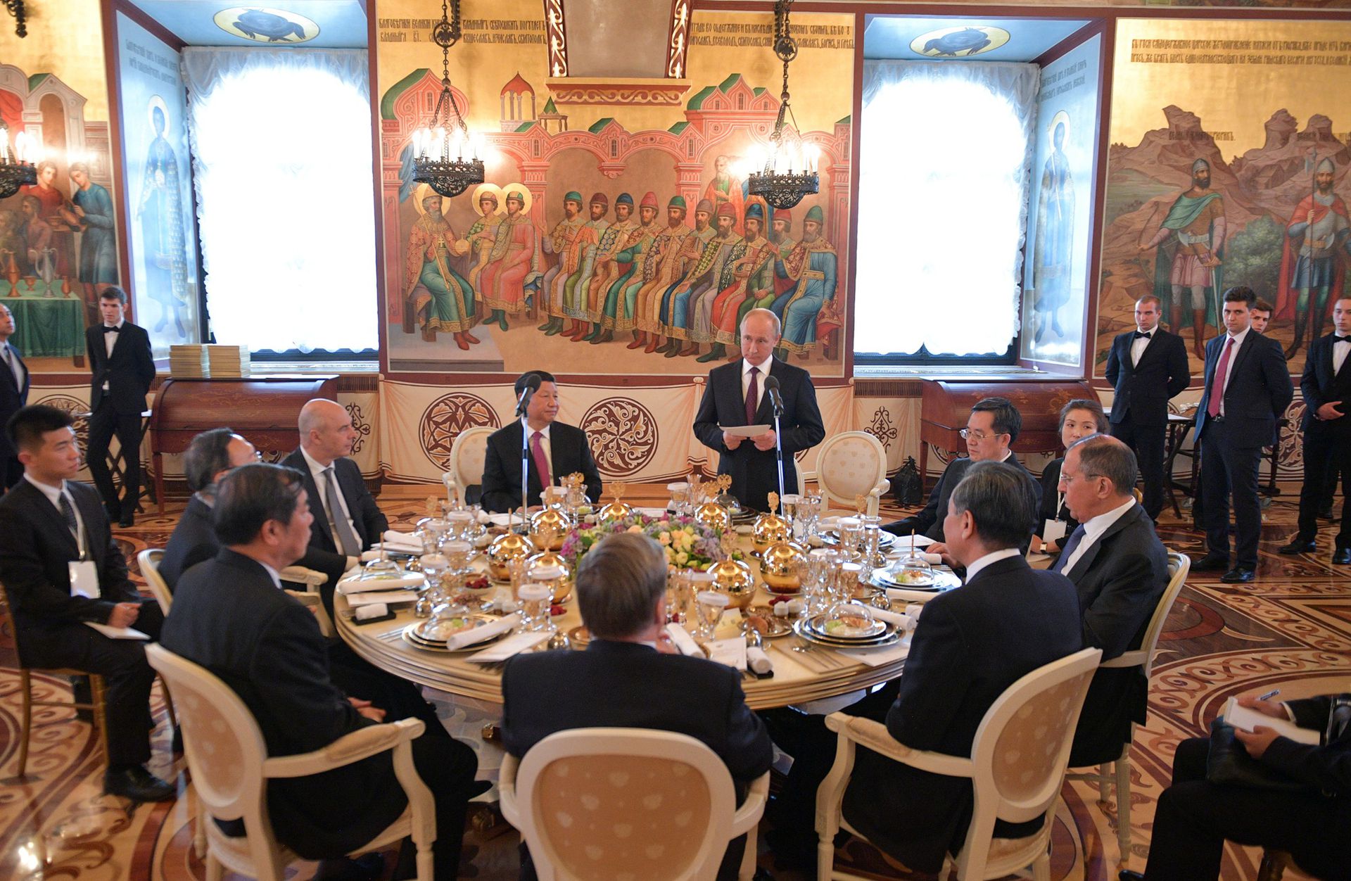 2019年6月5日，普京和习近平在克里姆林宫会谈后，出席国宴。（Reuters）
