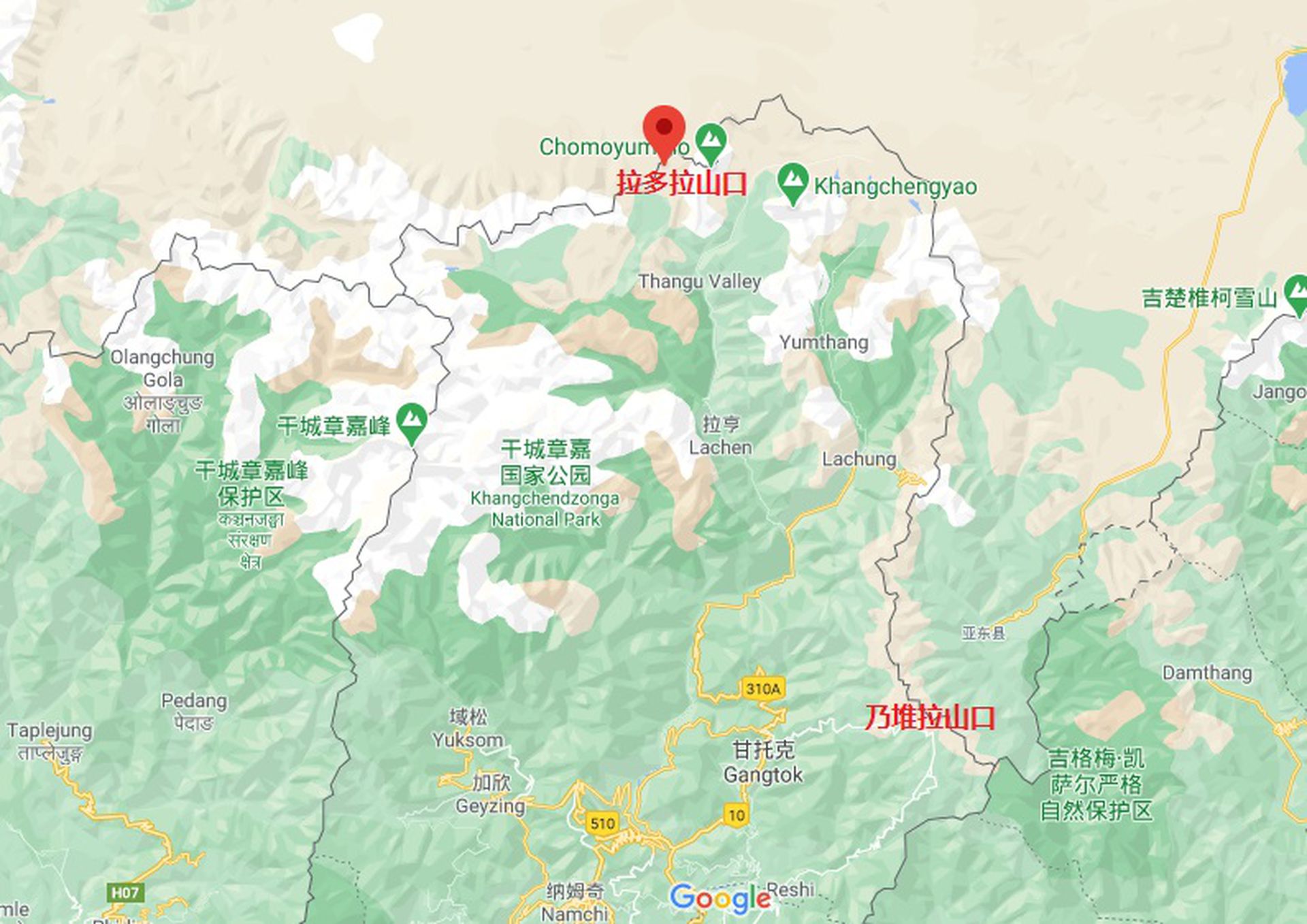 印方一直执着于“纳库拉(Naku La)山口”一线,他们很少想到,问题竟也会发生在锡金的南方。(谷歌地图截图) 印方一直执着于“纳库拉(Naku La)山口”一线,他们很少想到,问题竟也会发生在锡金的南方。(谷歌地图截图)