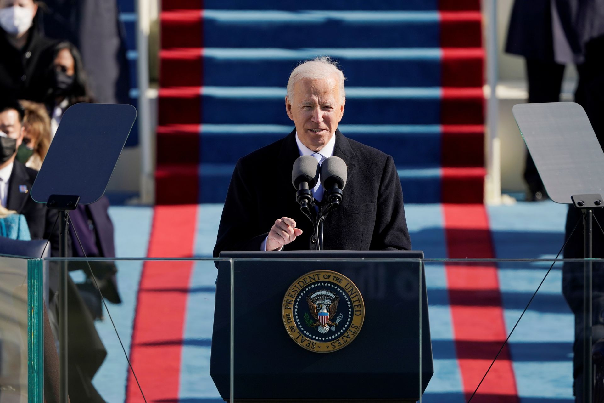 2021年1月20日，拜登在华盛顿国会大厦举行的就职典礼中发表就职演说。（Reuters）