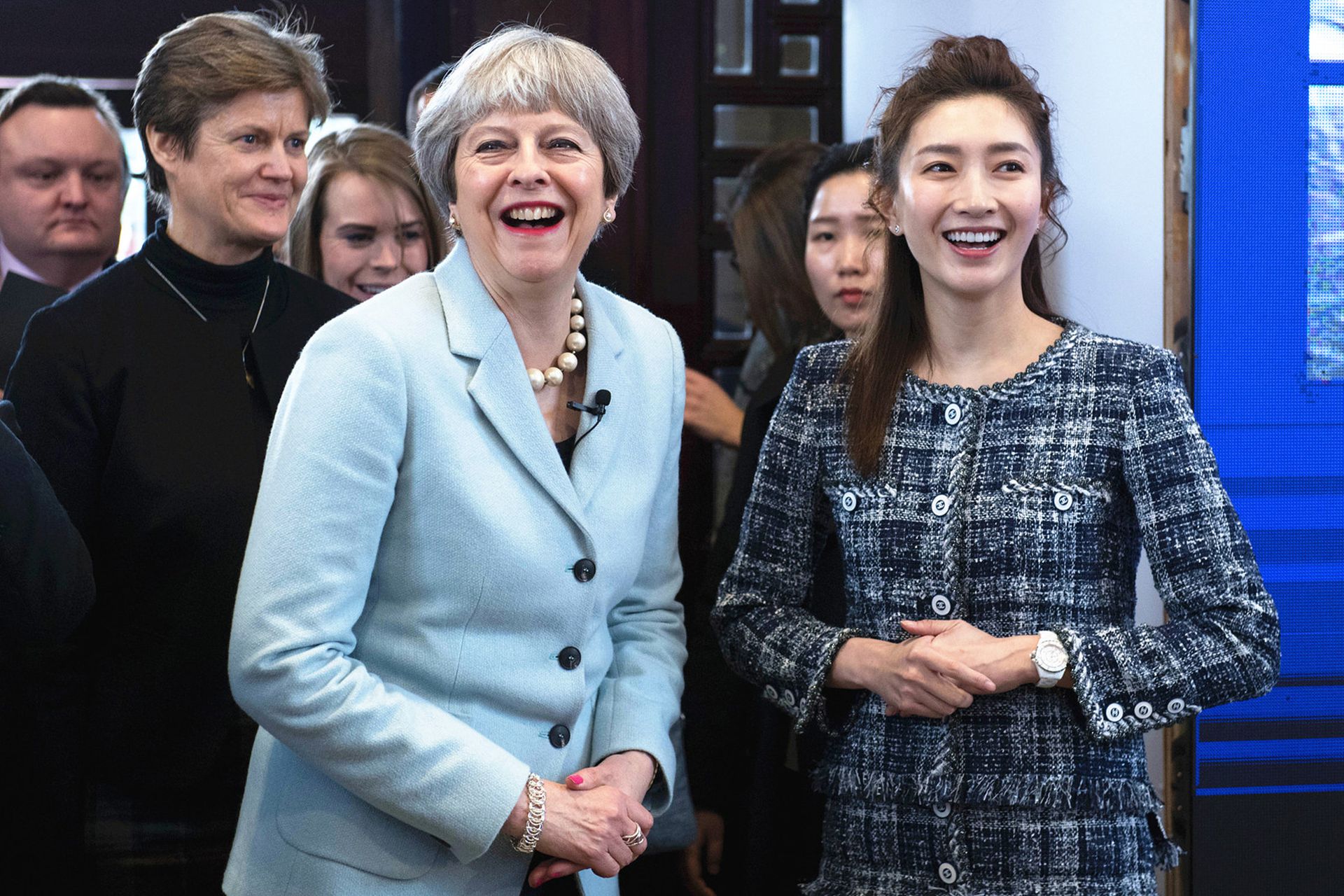 2018年1月31日，时任英国首相特蕾莎·梅访问武汉大学。（视觉中国）