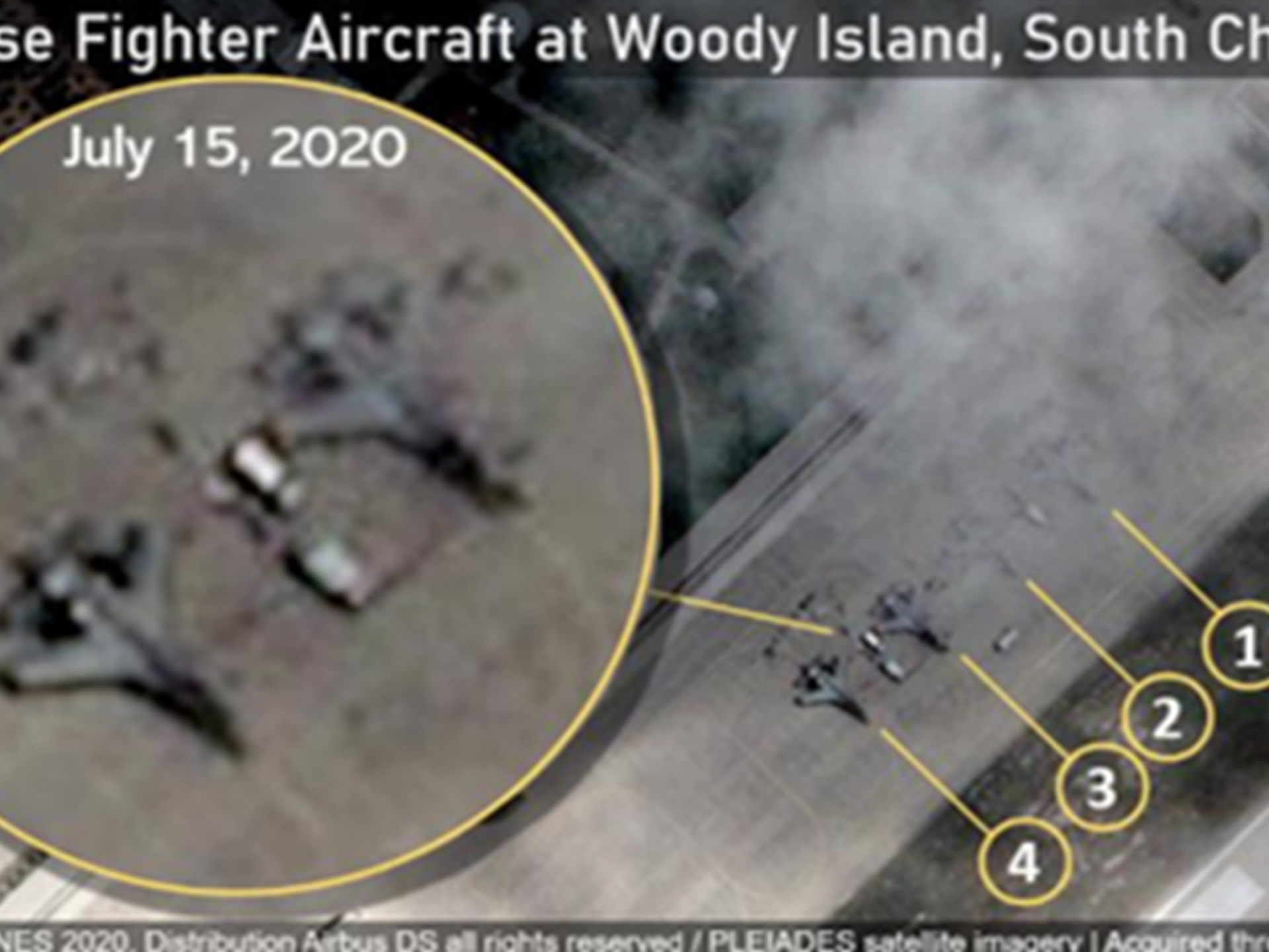 最新卫星图显示，中国歼-11B战斗机进驻西沙永兴岛。（微博@空净常寂光）