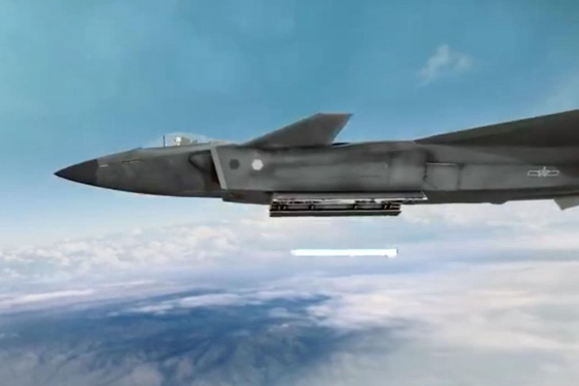2021年是歼-20首飞10周年。图为歼-20发射空空导弹模拟照。（微信@航空工业）