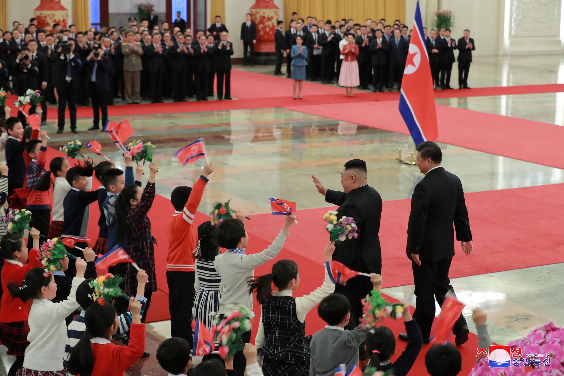 2019年1月10日，习近平在北京人民大会堂为金正恩举行欢迎仪式。（Reuters）