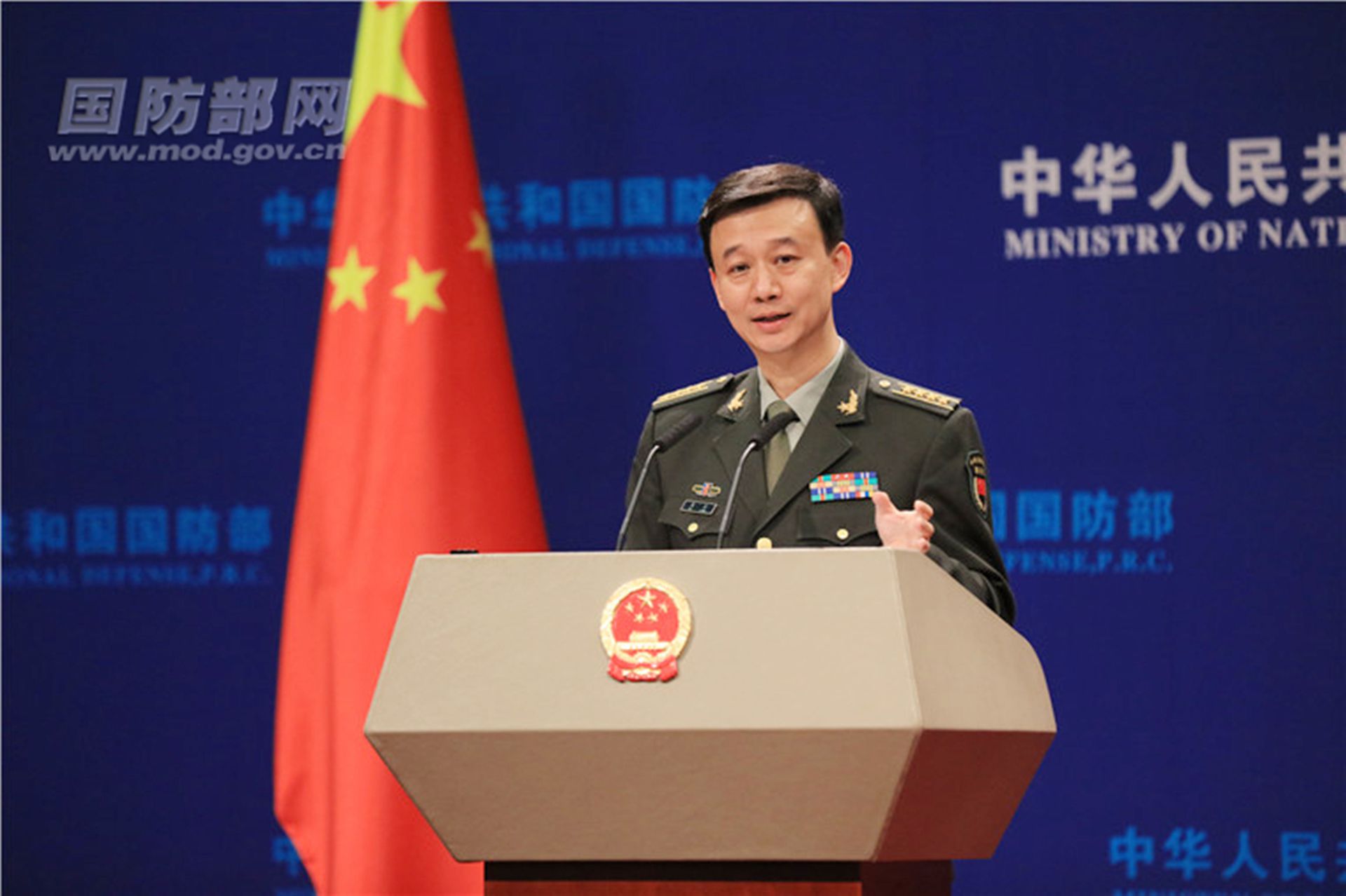北京时间2021年1月28日上午，中国国防部发言人吴谦在国防部例行记者会上做出强硬表态，对台独势力与外部势力干涉发出严厉警告。（中国国防部）