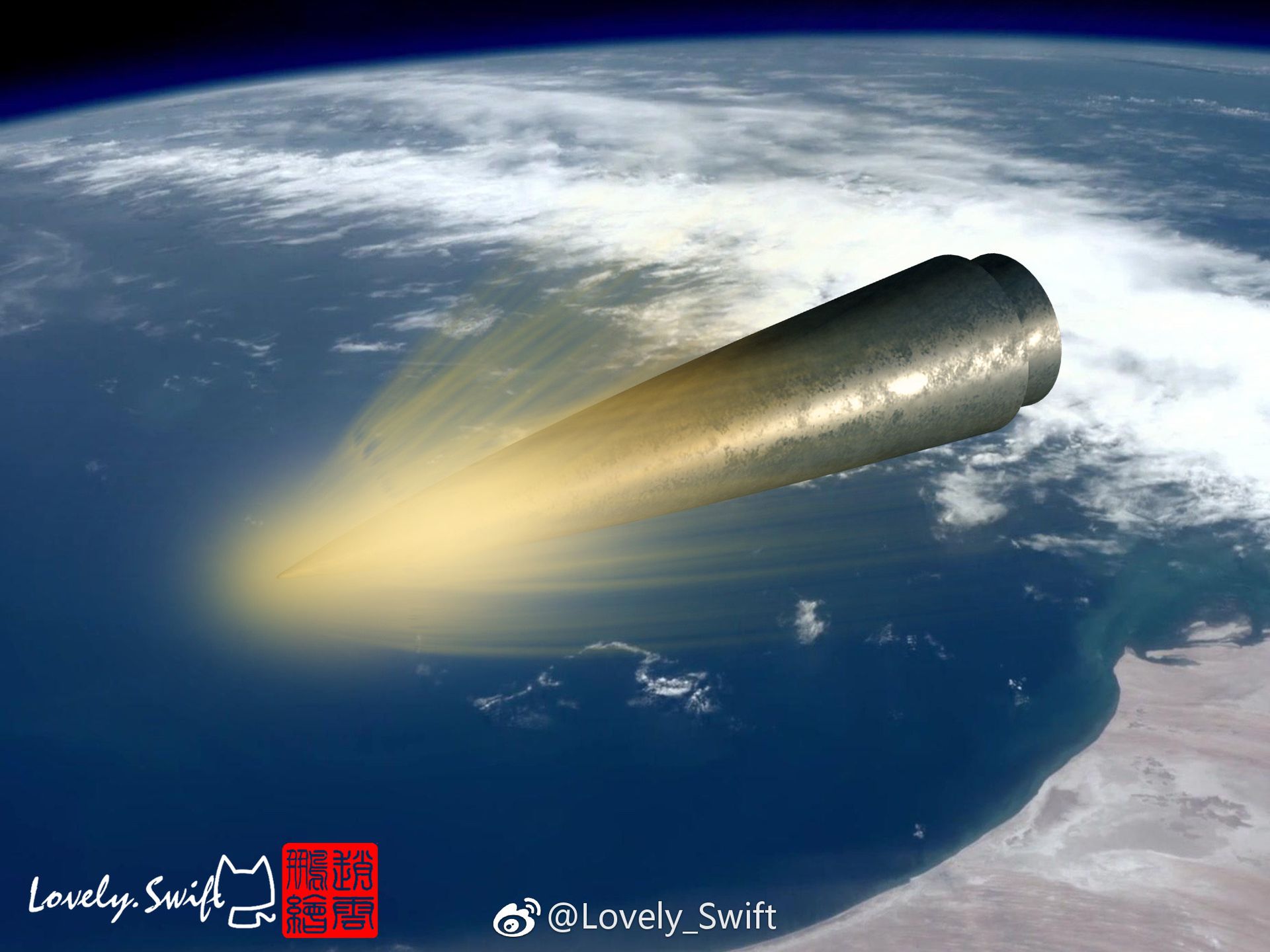 2018年3月，中国大陆军事网友制作了一组解放军东风-5C导弹的CG照。（微信@Lovely_Swift）