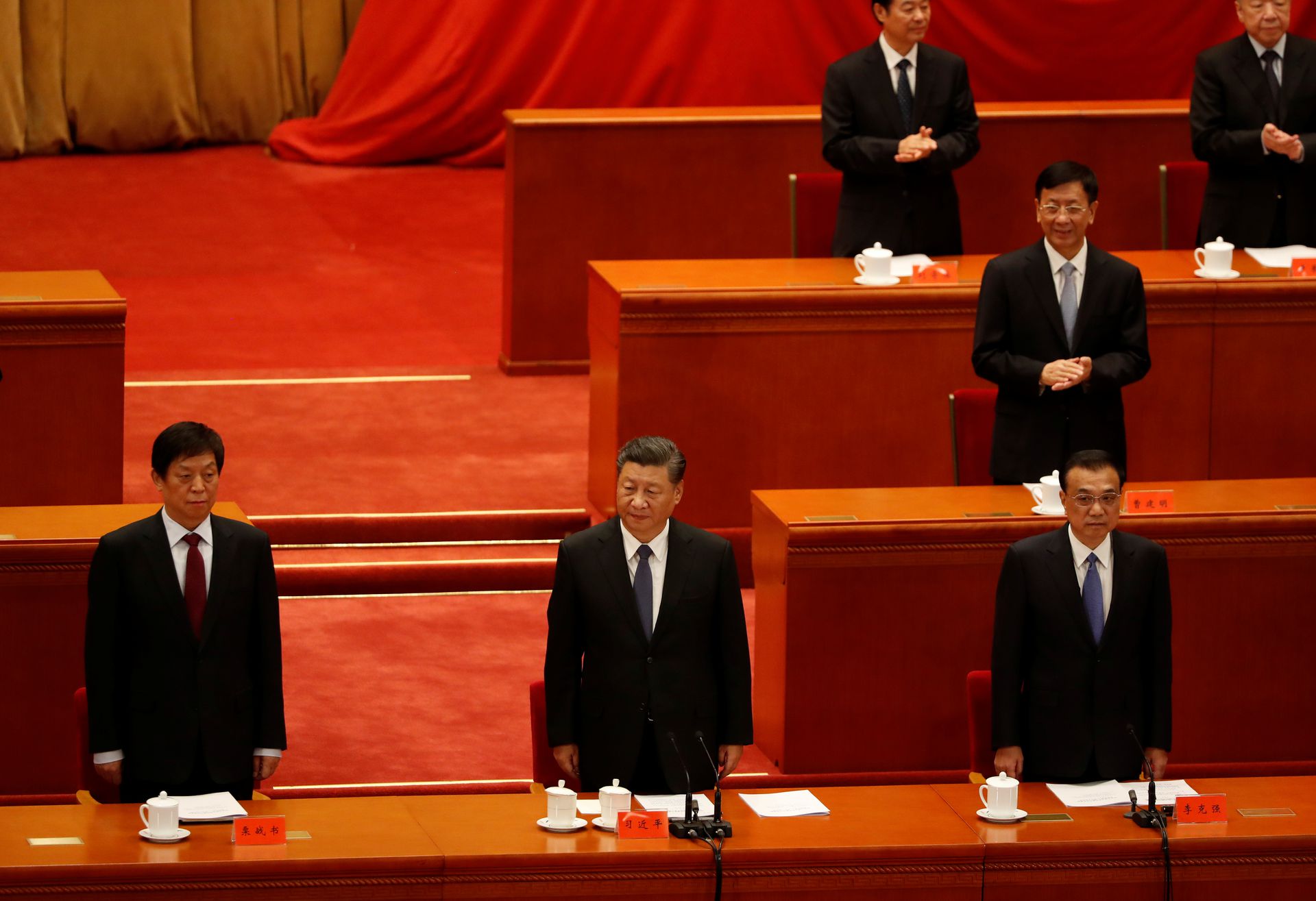 2020年10月23日,习近平(中)出席抗美援朝70周年纪念大会。(路透社) 2020年10月23日,习近平(中)出席抗美援朝70周年纪念大会。(路透社)