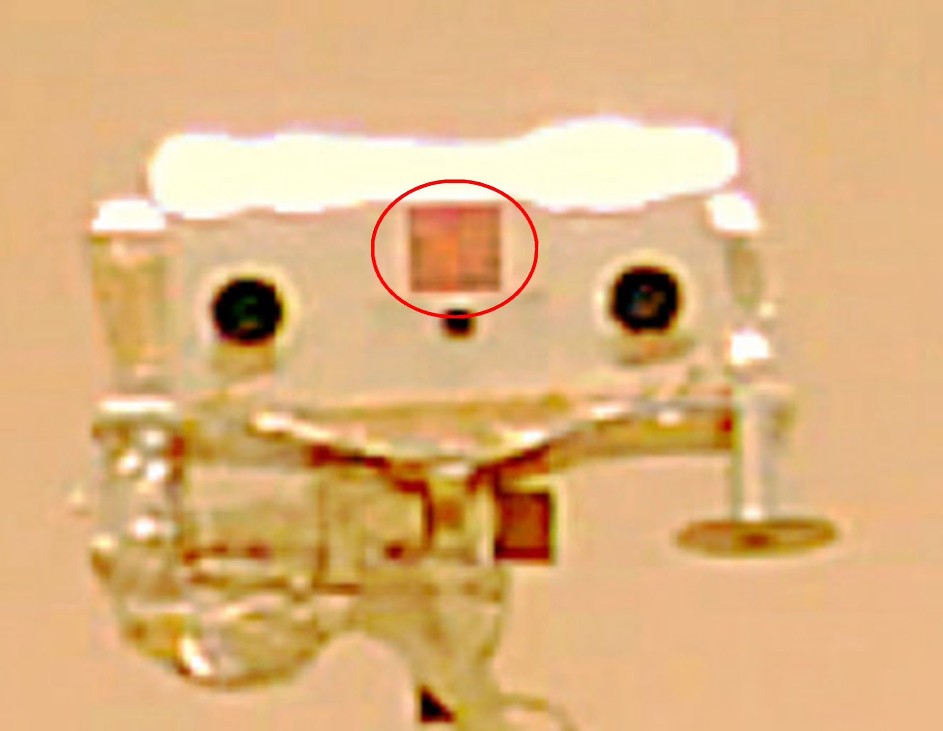 火星车桅杆顶部摄像头中间，还有一个古体的“火”字。（微博@啮花熊）