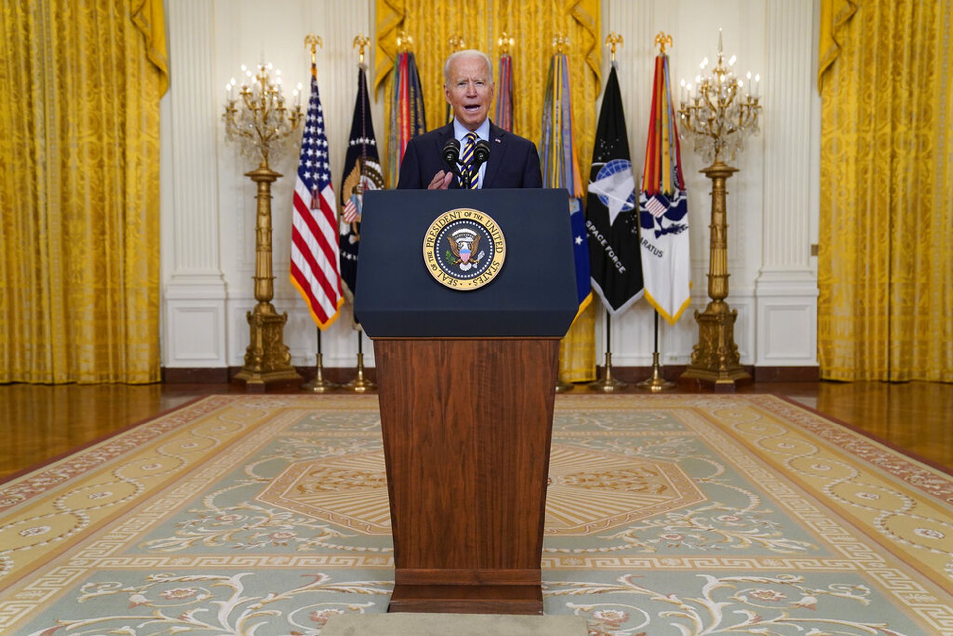 2021年7月8日，美国总统拜登向媒体介绍美军撤出阿富汗计划。（AP）