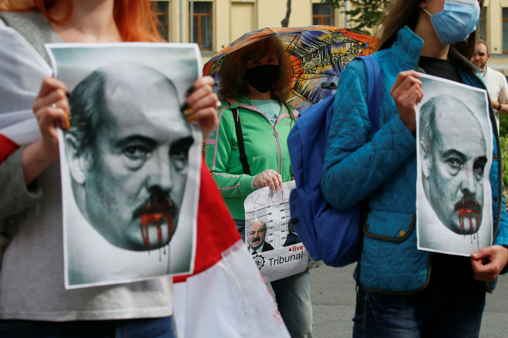 图为5月28日，乌克兰基辅有白罗斯反政府示威的支持者集会，抗议总统卢卡申科。（Reuters）