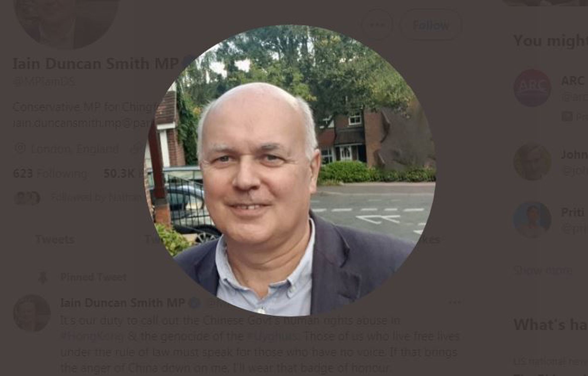 这是英国保守党前领导人邓肯—史密斯。(Twitter@Iain Duncan Smith MP截图)