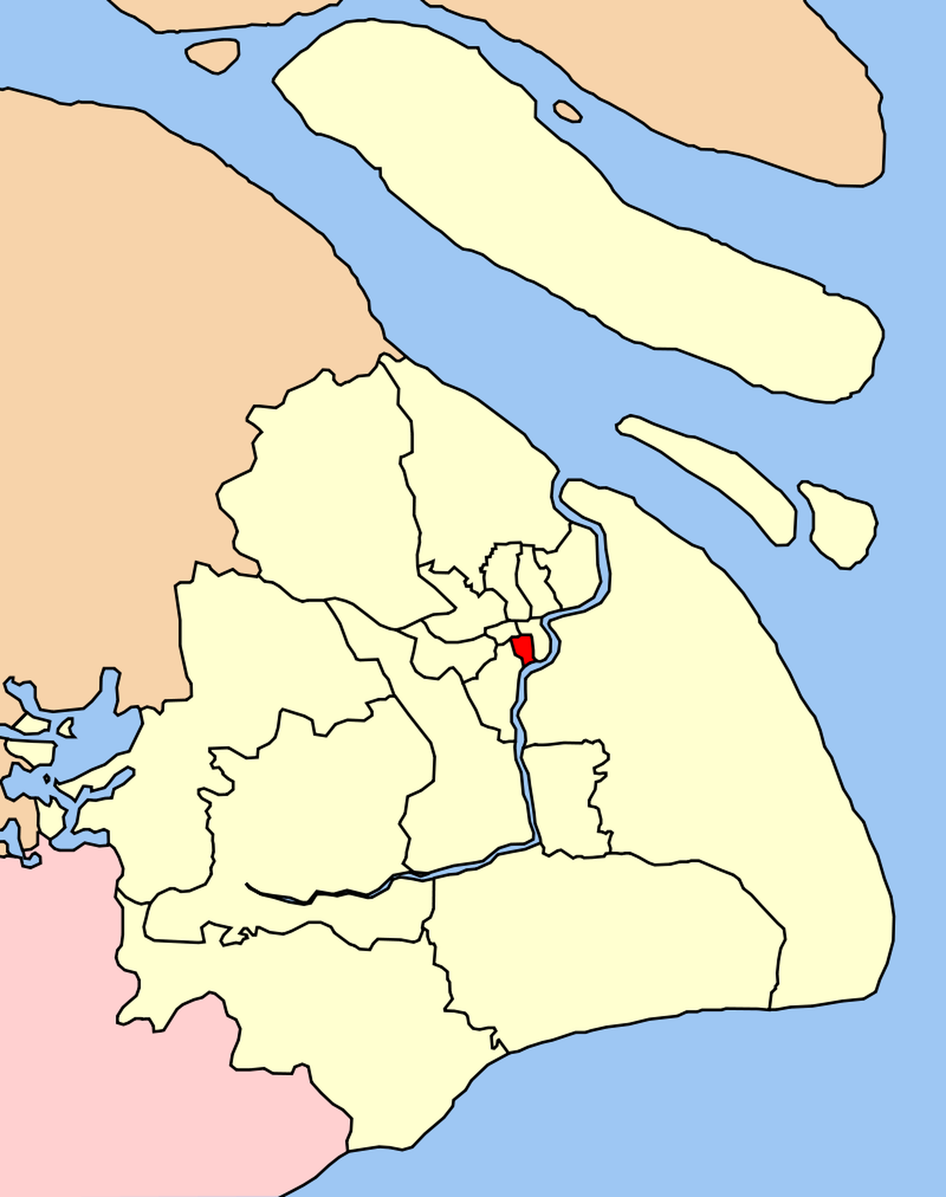 上海卢湾区位置图(1945–1947)。（维基百科）