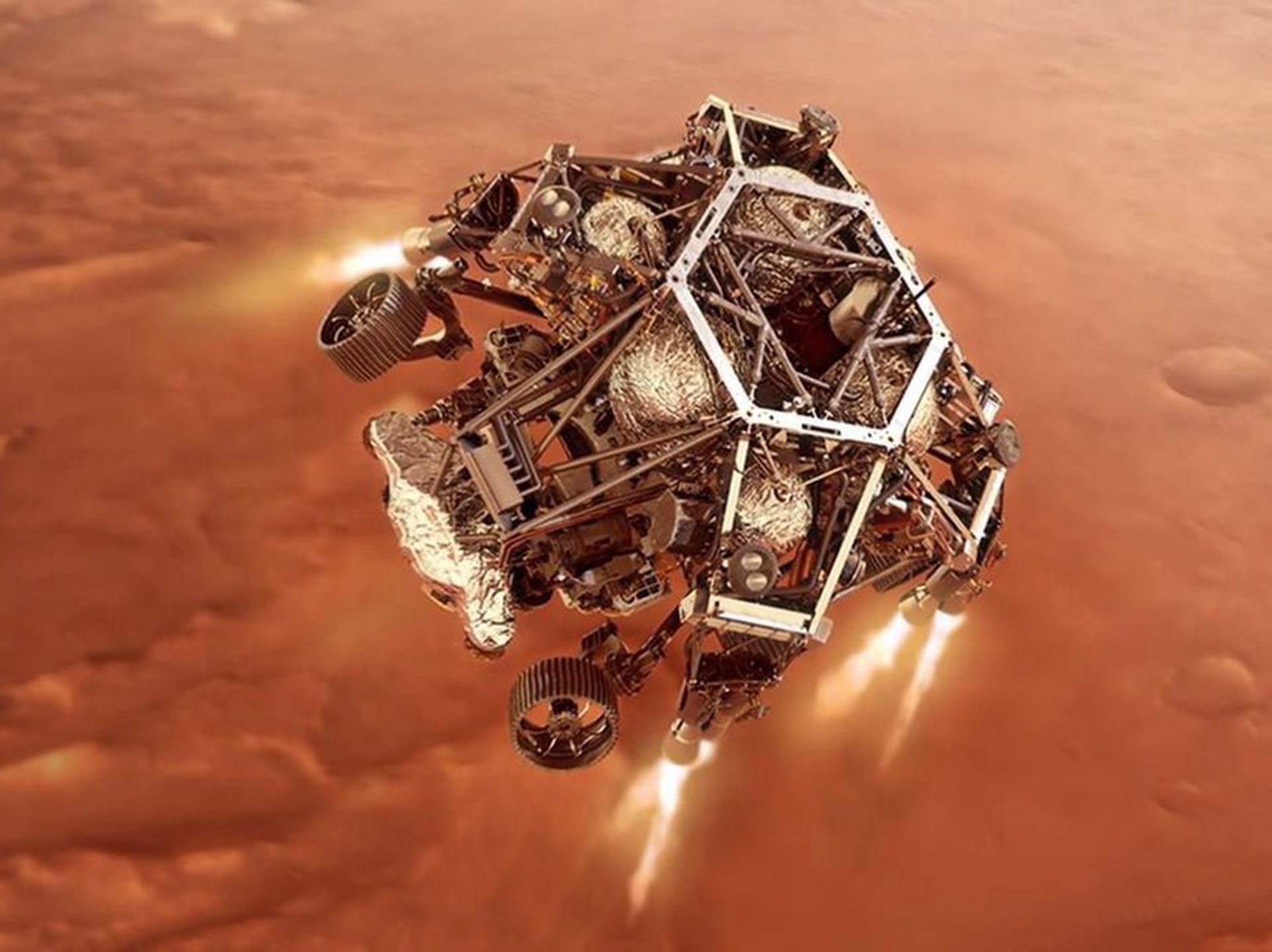 天问一号探测器着陆火星表面模拟图。（Twitter@Gwadar_Pro）