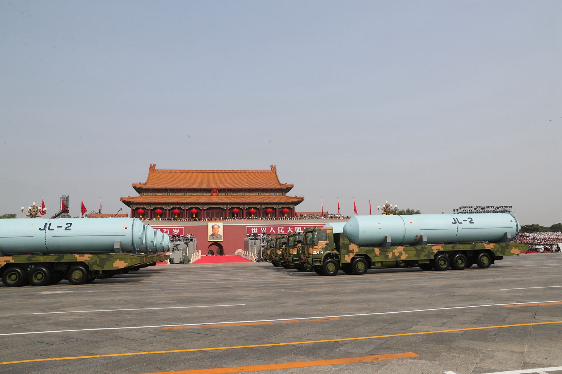 中国在2019年10月1日的国庆阅兵公开展示“巨浪-2”潜射核导弹。而“巨浪-3”潜射核导弹也已进行两次测试。（新华社）