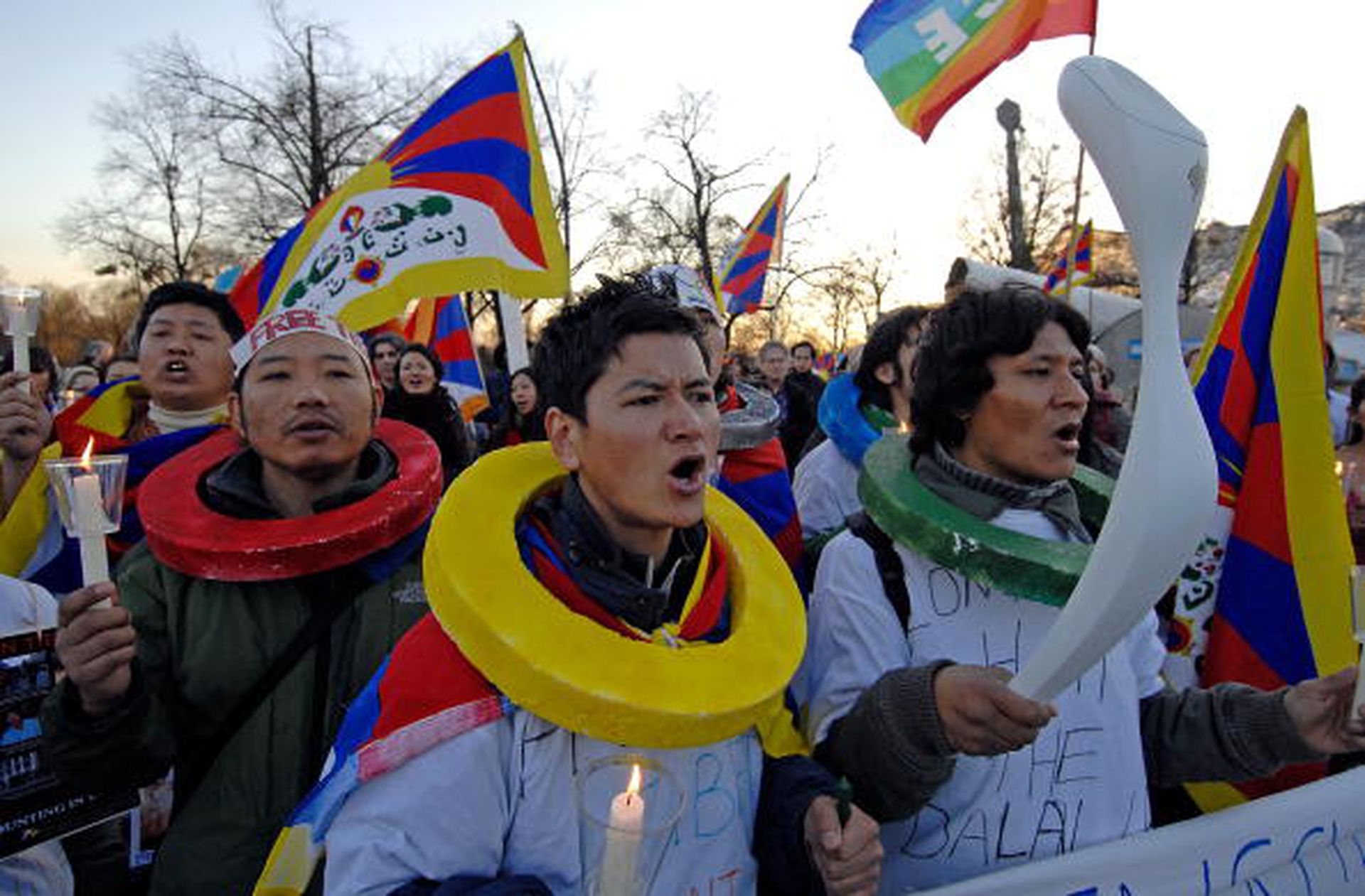 2008年3月29日，“自由西藏”组织成员在德国慕尼黑举行反中示威。（Getty Images）