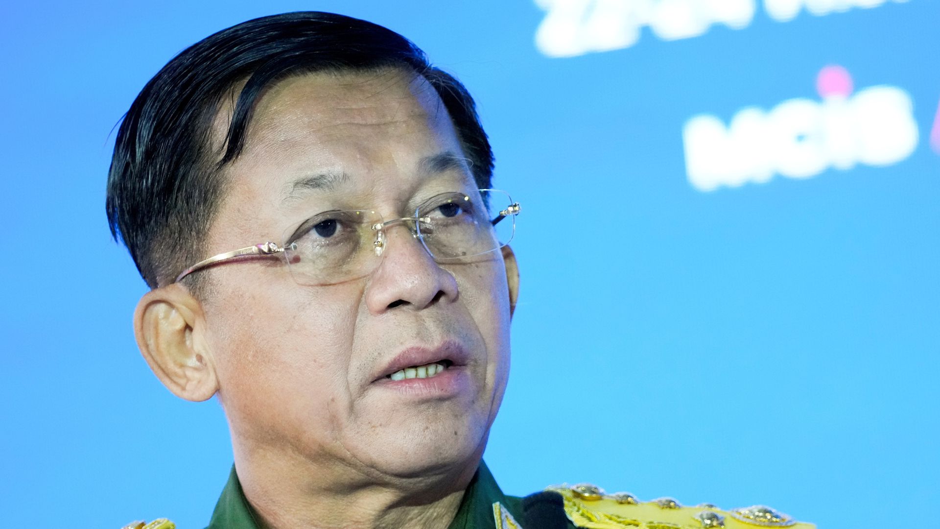 缅甸：图为6月23日，缅甸国防军总司令敏昂莱在俄罗斯莫斯科出席莫斯科国际安全会议。（Reuters）