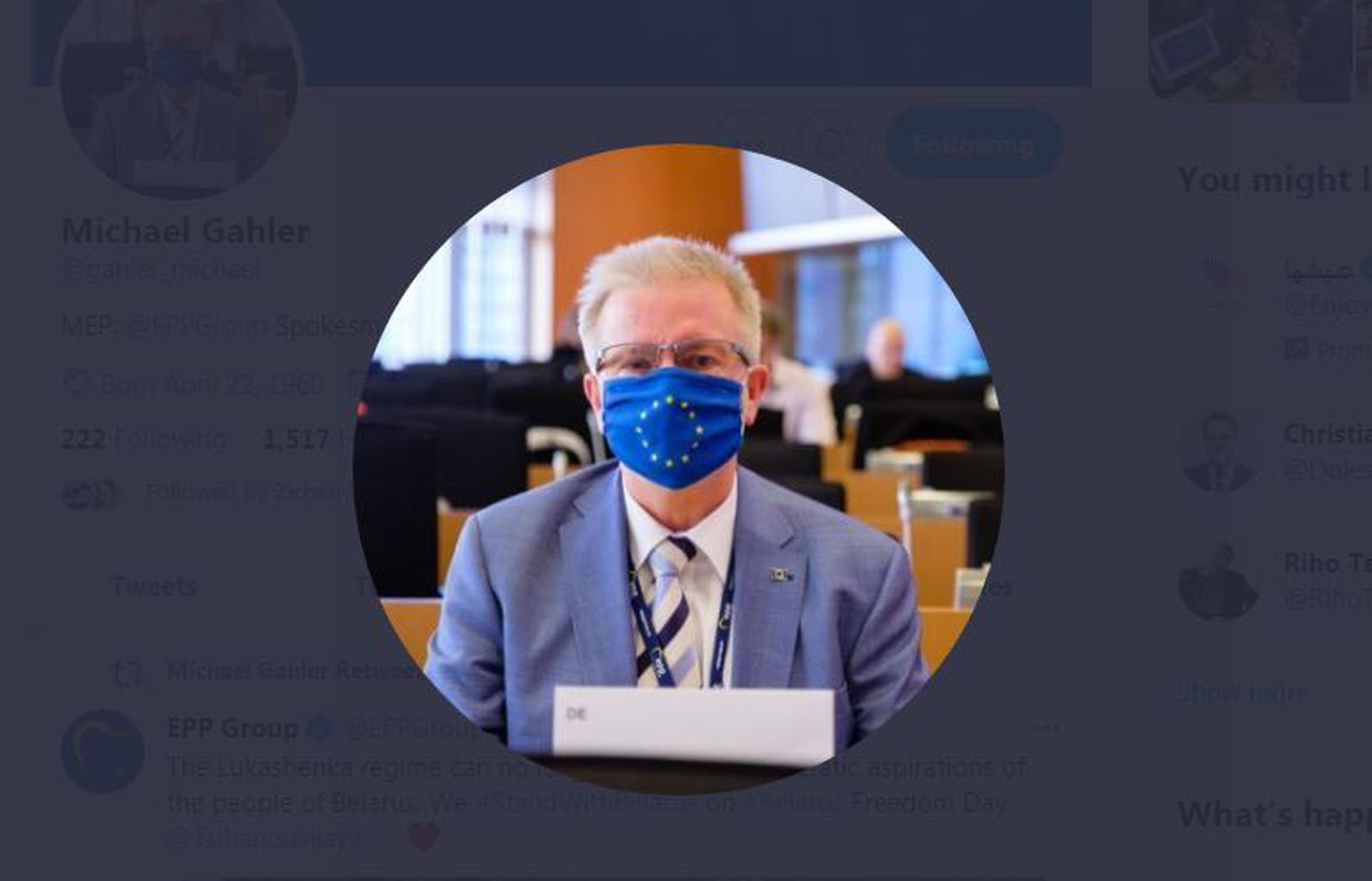 这是欧洲议会议员盖勒（Michael Gahler）。（Twitter@Michael Gahler截图）