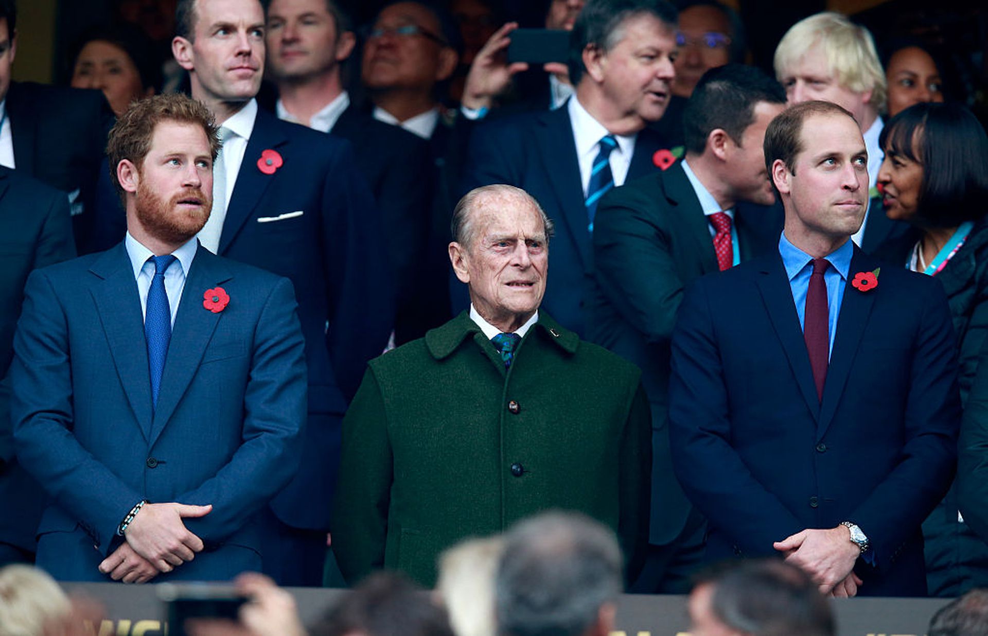 2015年哈里、威廉王子与菲腊亲王。（Gettyimages）
