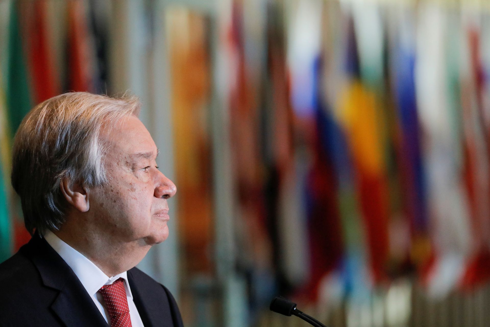 联合国秘书长古特雷斯6月18日在纽约联合国总统会见传媒。（Reuters）