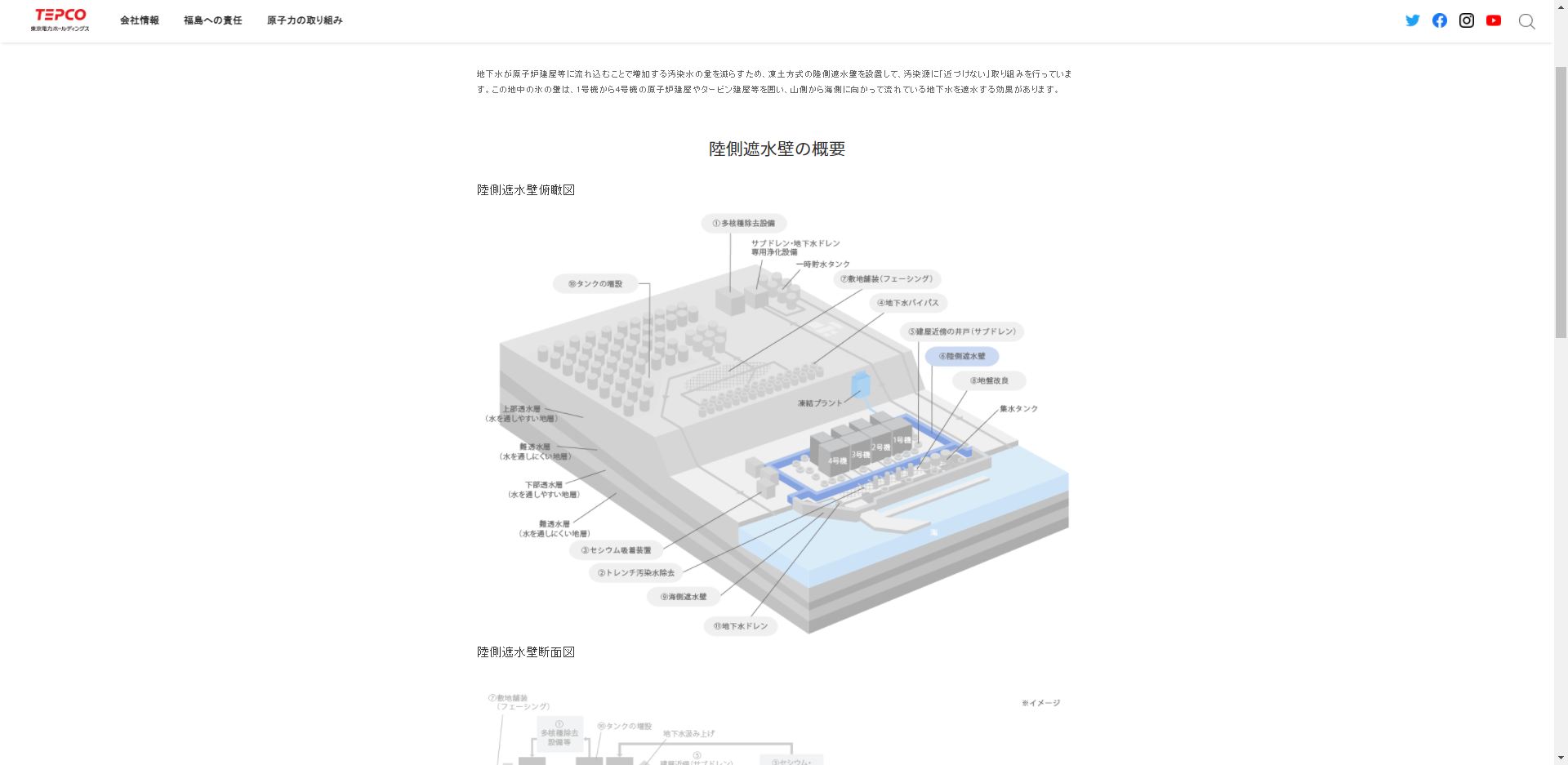 图为日本东京电力网站介绍冻土墙的网页截图。（日本东京电力网站）