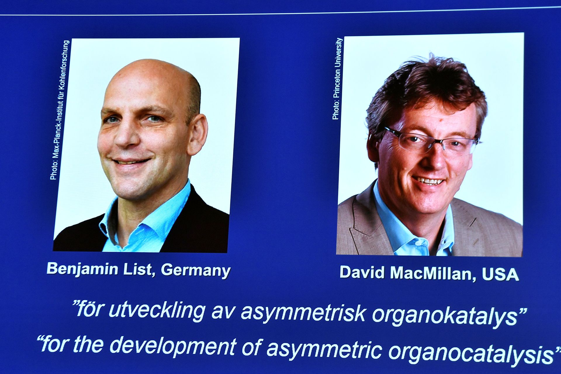 诺贝尔化学奖在10月6日揭晓，科学家利斯特（左）与麦克米伦（右）获奖（Reuters）
